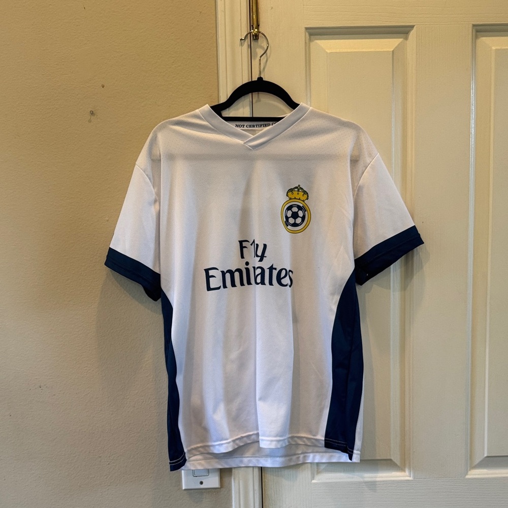 Cristiano Ronaldo Real Madrid White and Blue Soccer Tshirt -Medium